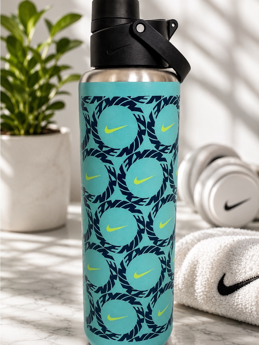 Nike 32oz Insulated Water Bottle Aqua Volt Stainless Steel Gym Hiking Sports